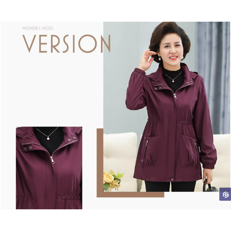 Áo Khoác Gió Mùa Xuân Mũ Trùm Đầu Cho Mẹ Trung Niên AK33 - Hàng Quảng Châu Cao Cấp