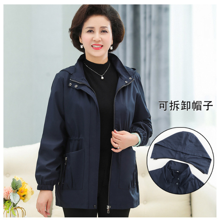Áo Khoác Gió Mùa Xuân Mũ Trùm Đầu Cho Mẹ Trung Niên AK33 - Hàng Quảng Châu Cao Cấp