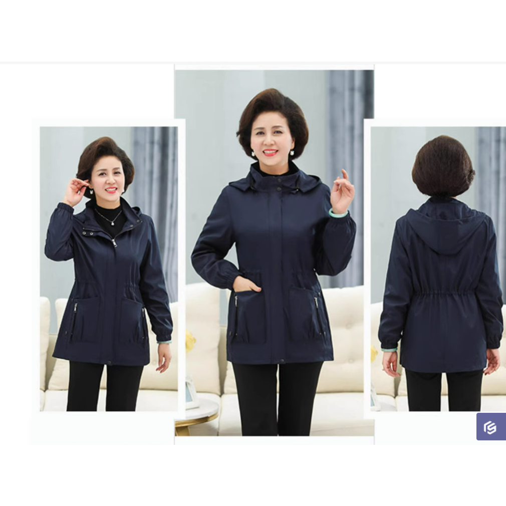 Áo Khoác Gió Mùa Xuân Mũ Trùm Đầu Cho Mẹ Trung Niên AK33 - Hàng Quảng Châu Cao Cấp