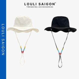 Mũ bucket nữ LOULI SAIGON có dây phối hạt, nón tai bèo chất liệu vải dù lạnh mỏng nhẹ MTB01