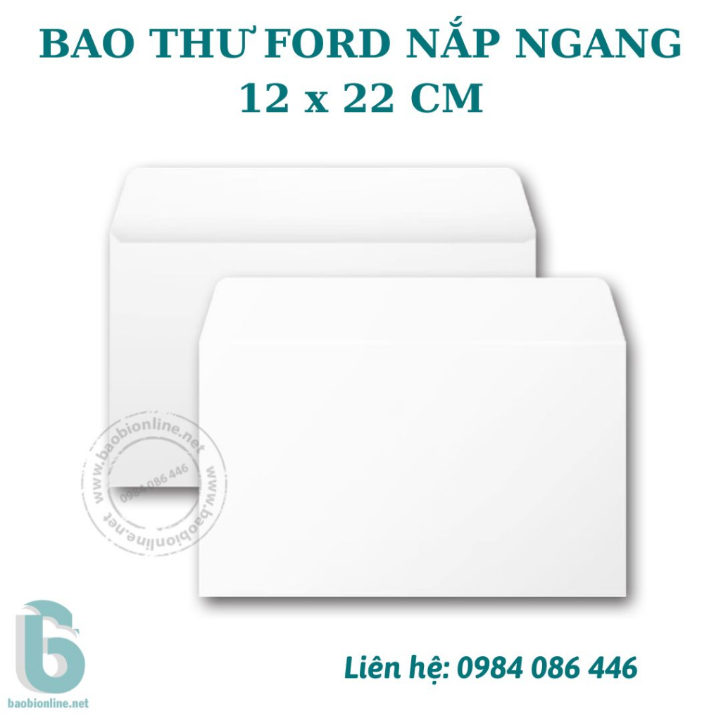 100 BAO THƯ TRẮNG GIẤY FORD 80/100/120GSM NẮP NGANG 12x22CM CÓ SẴN - BAOBIONLINE