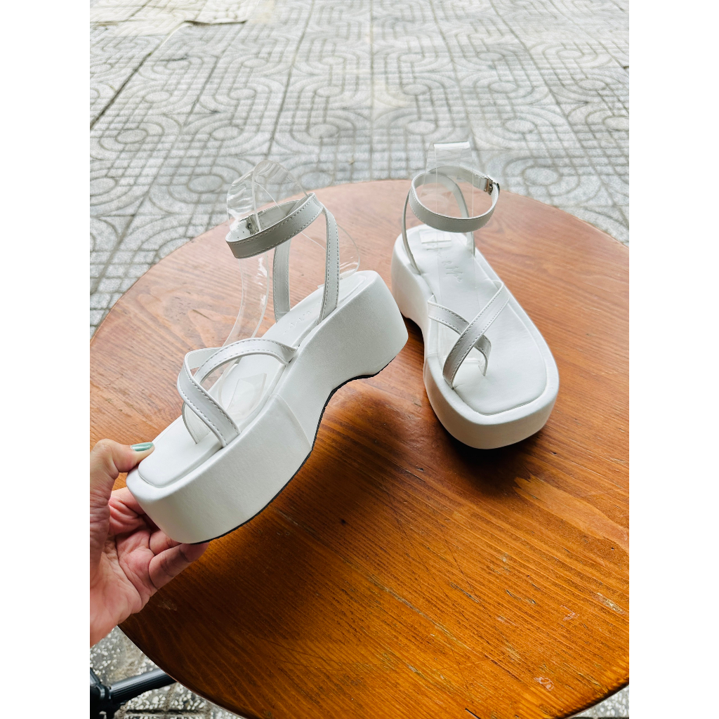 Sandal đế xuồng xỏ ngón quai chéo da mềm cao 6PH siêu nhẹ êm chân thời trang đi chơi đi học