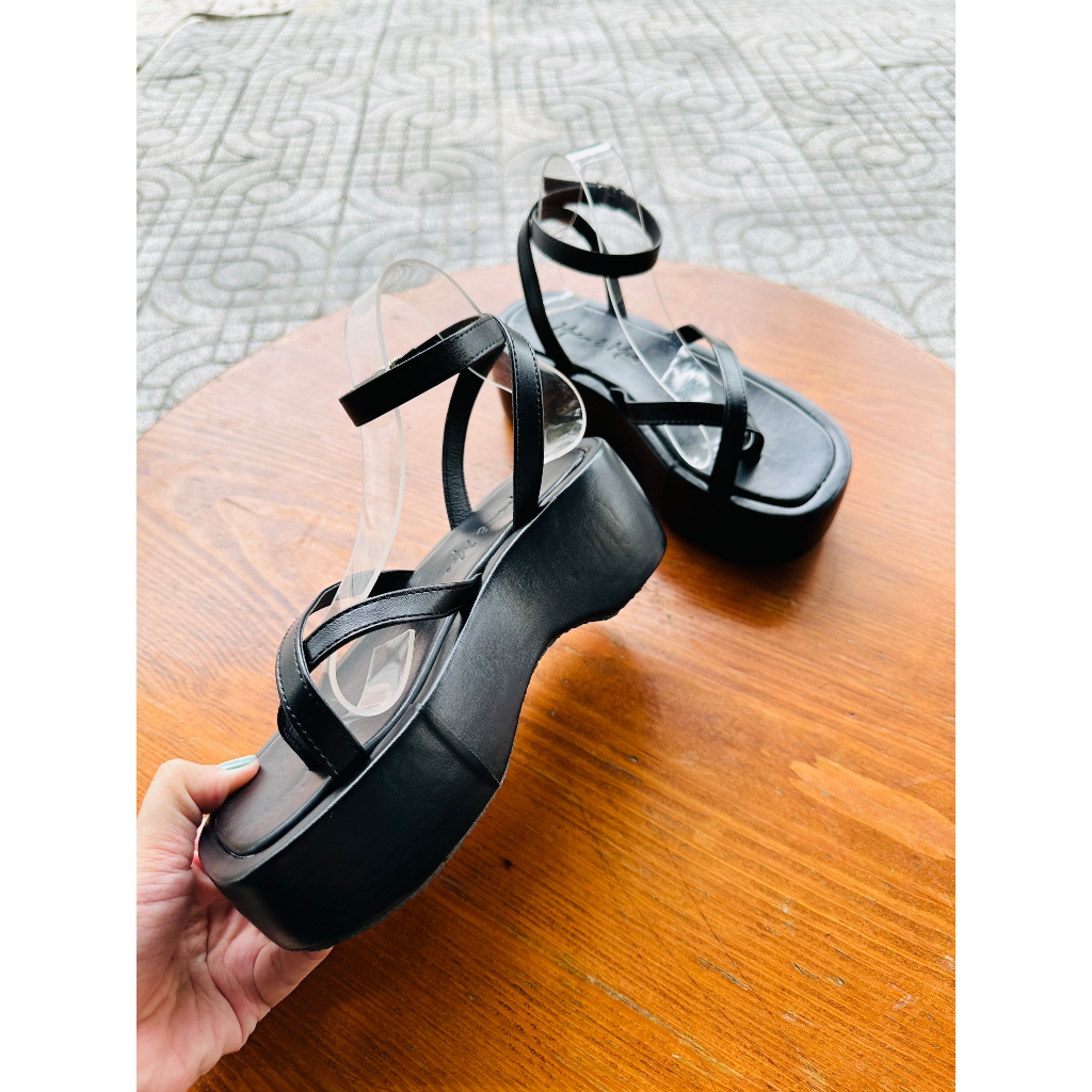 Sandal đế xuồng xỏ ngón quai chéo da mềm cao 6PH siêu nhẹ êm chân thời trang đi chơi đi học