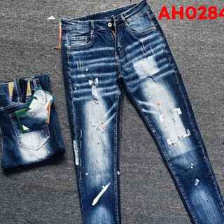 Quần jean nam dài đen xám rách gối, in thêu chữ logo mới đẹp, mẫu mới hot 2022, chất co giãn, giá rẻ bán chạy KAYSTORE