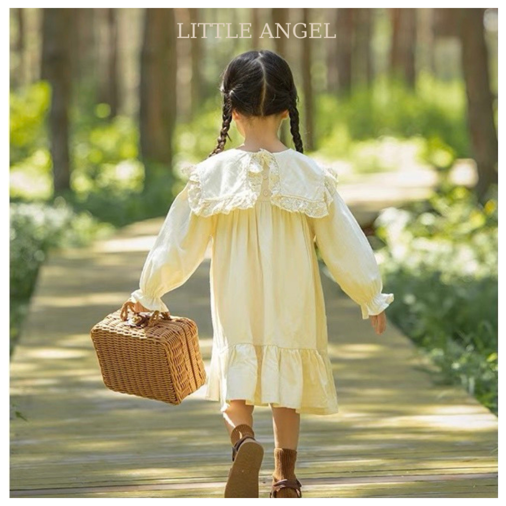 Váy đầm thiết kế thêu hoa mùa thu phong cách tiểu thư đáng yêu cho bé gái size 10-40kg