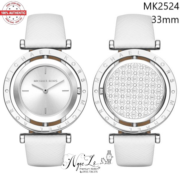 Đồng Hồ Nữ Michael Kors MK2524 Dây Da Trắng Mặt Xoay 33mm