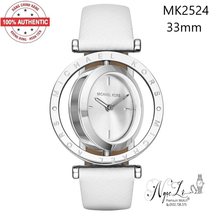 Đồng Hồ Nữ Michael Kors MK2524 Dây Da Trắng Mặt Xoay 33mm