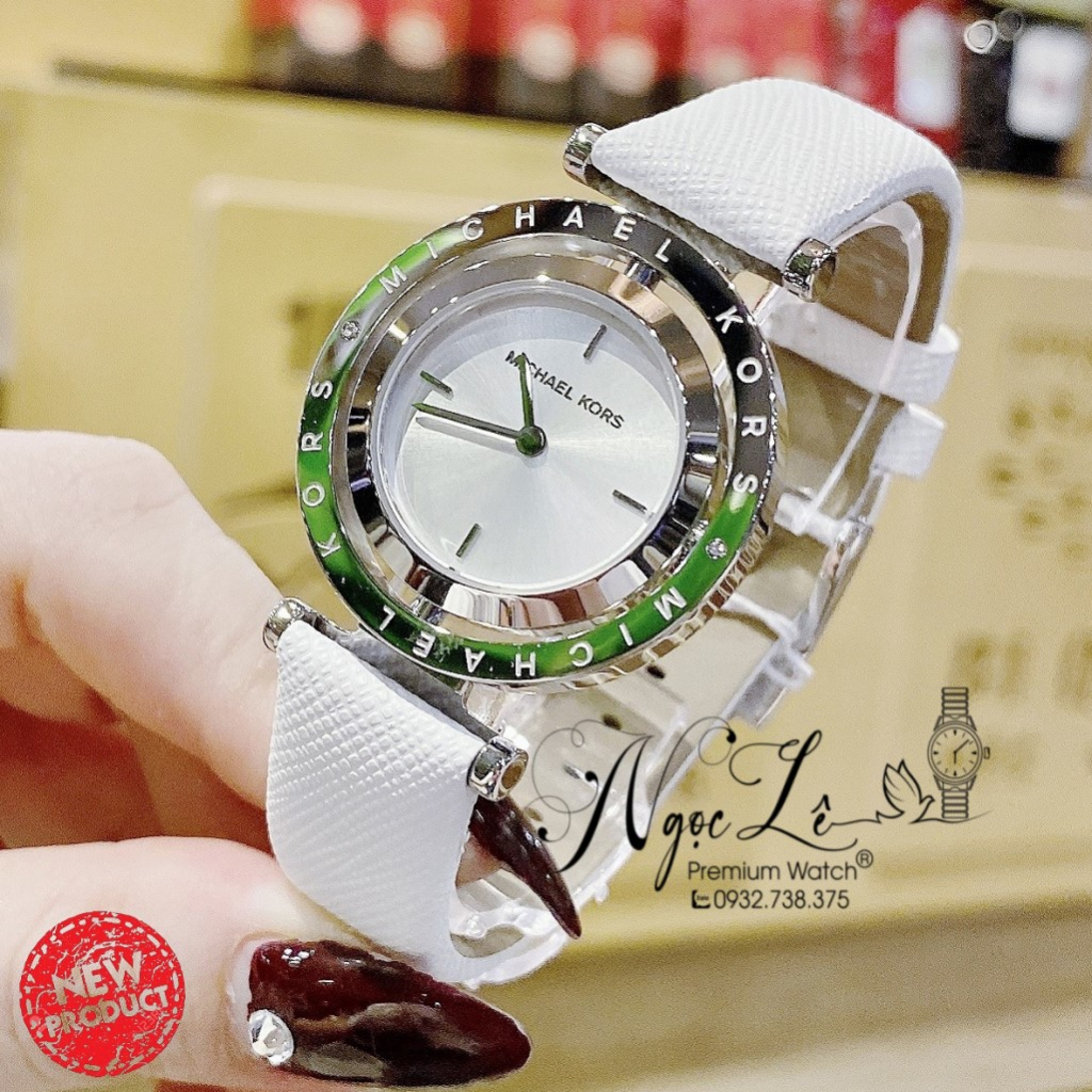 Đồng Hồ Nữ Michael Kors MK2524 Dây Da Trắng Mặt Xoay 33mm
