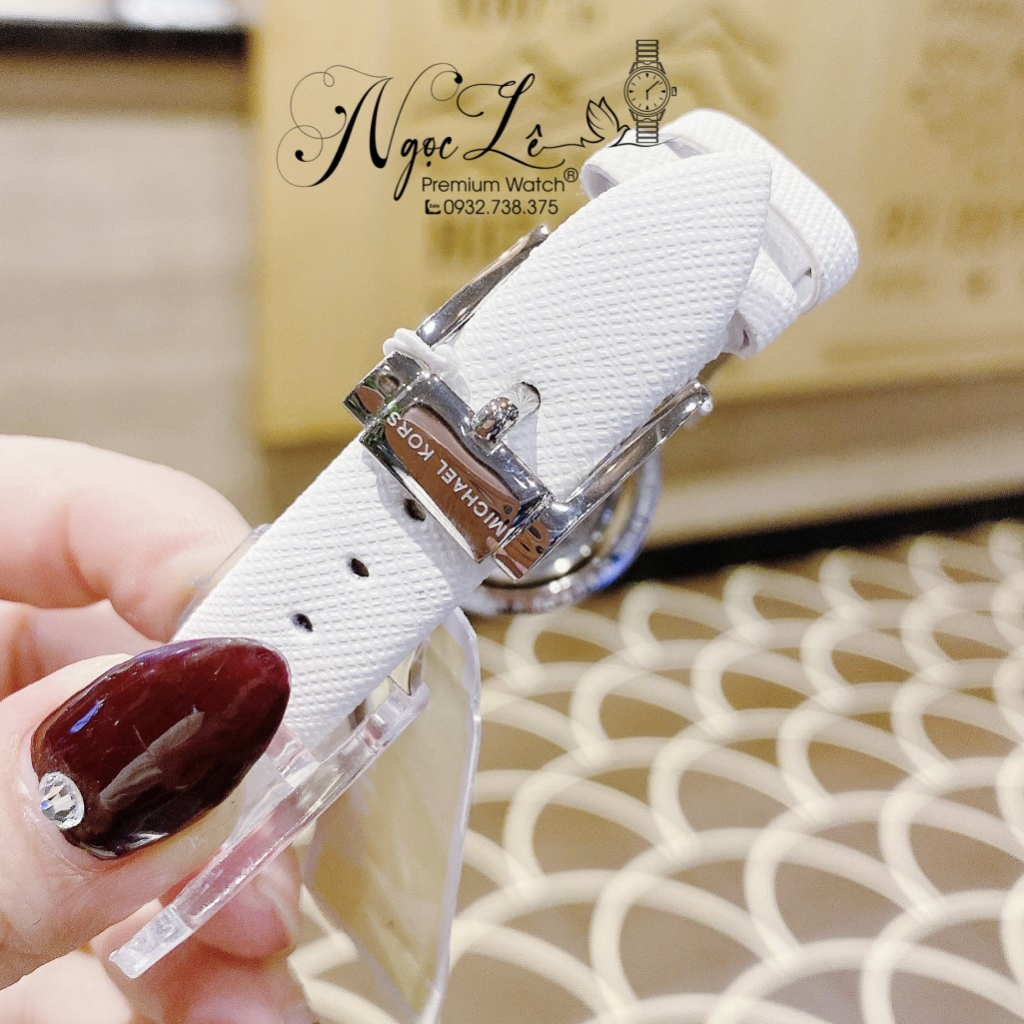 Đồng Hồ Nữ Michael Kors MK2524 Dây Da Trắng Mặt Xoay 33mm
