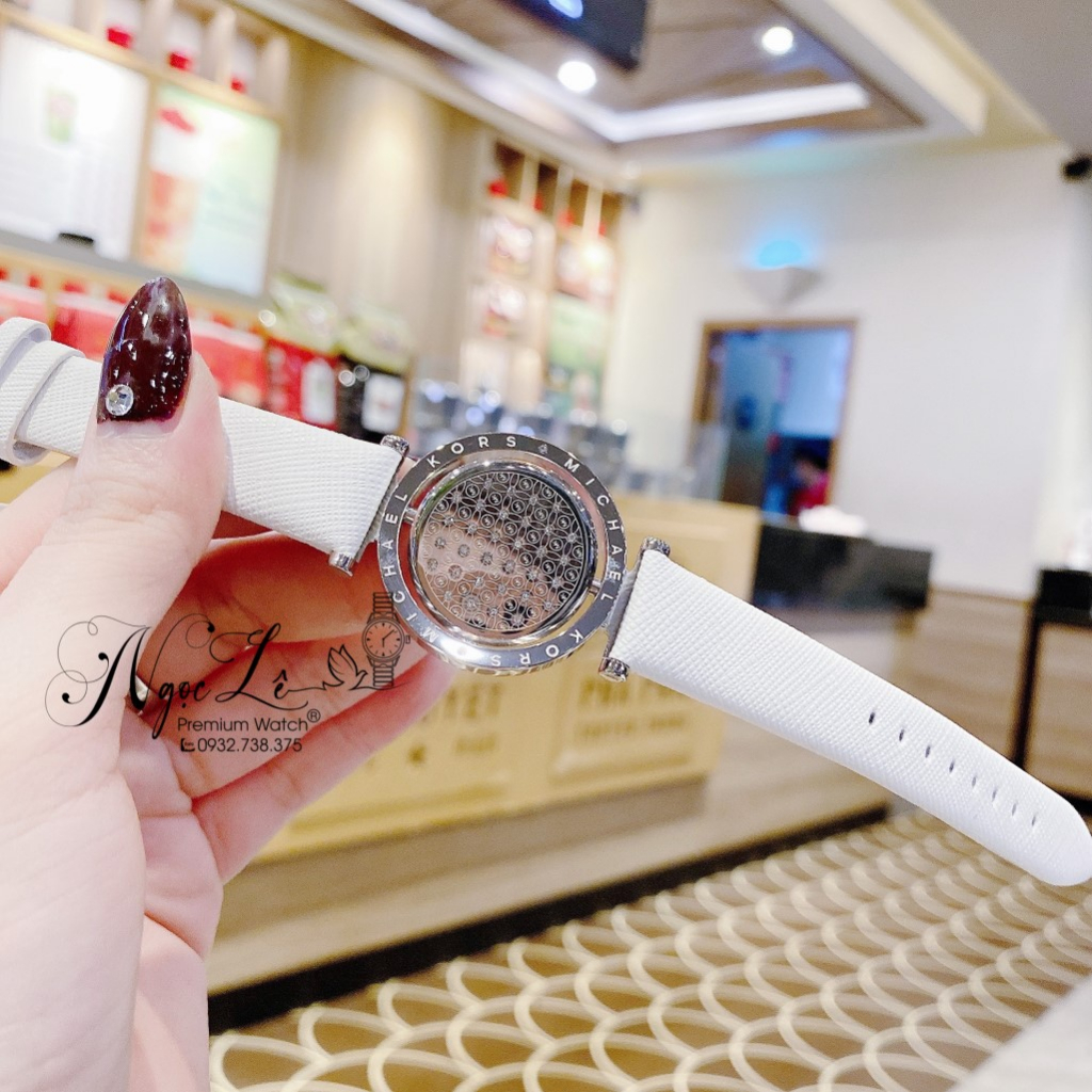 Đồng Hồ Nữ Michael Kors MK2524 Dây Da Trắng Mặt Xoay 33mm