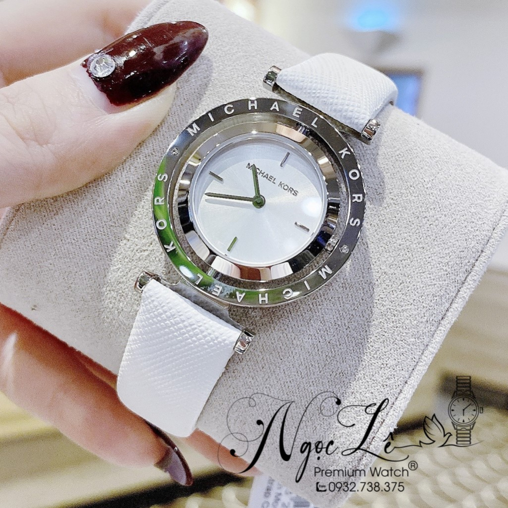 Đồng Hồ Nữ Michael Kors MK2524 Dây Da Trắng Mặt Xoay 33mm