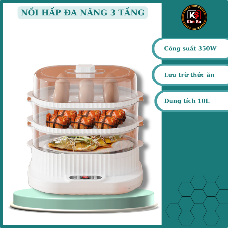 Nồi hấp điện 3 tầng SANDE 10L hâm nóng đồ ăn - Nồi hấp xôi, hấp bánh bao, hấp đồ ăn dặm cho bé - BH 12 Tháng