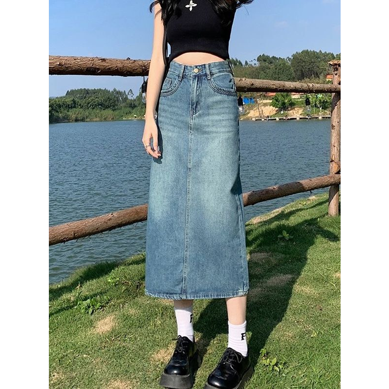 Chân váy bò Nancy denim jeans xanh dáng dài chữ A xẻ tà phía sau Chanvayjeanxesau P11K1 | BigBuy360 - bigbuy360.vn