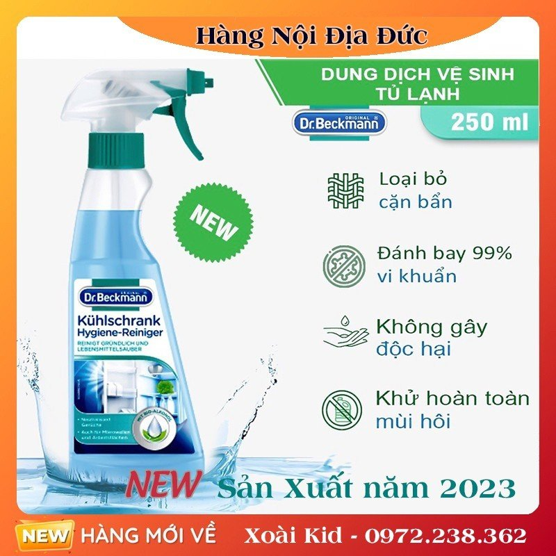 CHAI XỊT VỆ SINH,KHỬ MÙI TỦ LẠNH DR BECKMANN 250ML CỦA ĐỨC -DATE MỚI ĐỦ BILL