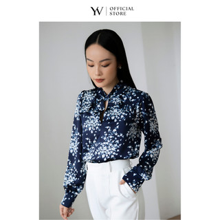 Sơ mi lụa in hoa – xanh đen - yv le & co