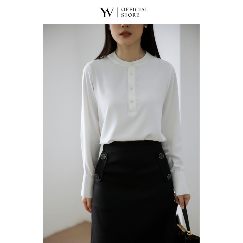 Áo sơ mi basic cổ trụ – trắng - YV LE & CO