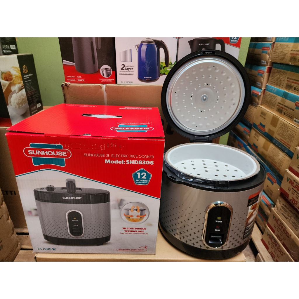 Nồi Cơm Điện 1.8L / 3L Sunhouse SHD8630 SHD8306, Hàng Chính Hãng, Bảo Hành 12 tháng