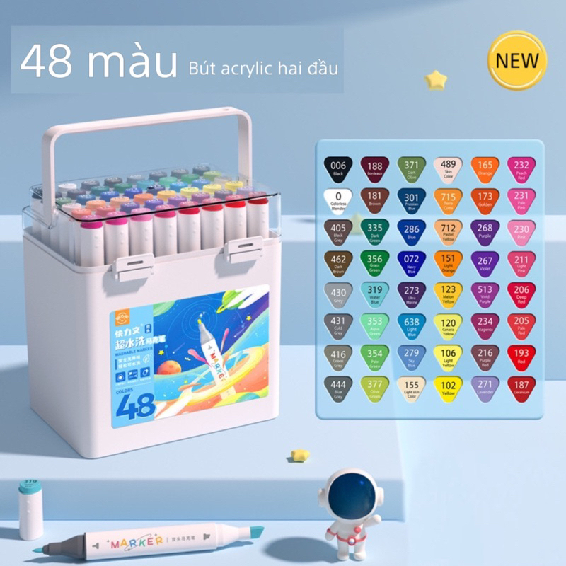 Set 48 Bút Màu Dạ 2 đầu Cao cấp kèm Hộp Mẫu mới nhất , Dễ lau sạch khi dính lên da