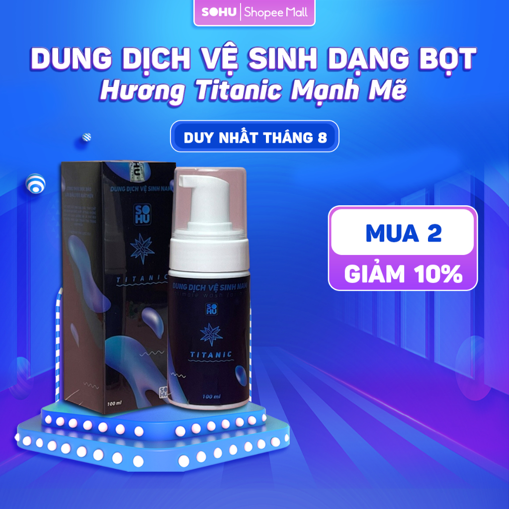 Dung dịch vệ sinh nam dạng bọt SOHU Titanic hương bạc hà tuyết 100ml lành tính tự nhiên