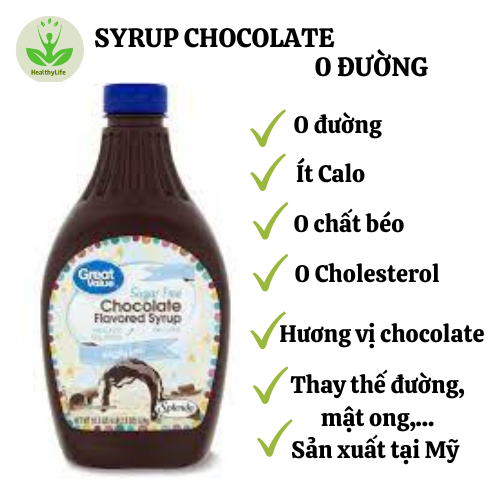 Siro chocolate ko đường, syrup không đường ít calo Great Value chai 524 Gram( 18.5 oz)