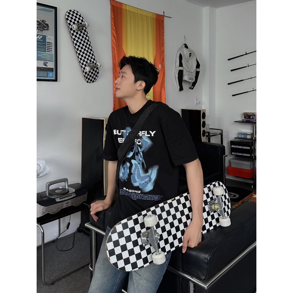 ÁO THUN BUTTERFLY EFFECT SAGONIZ, áo unisex chất liệu cotton co giãn 2 chiều thấm hút mồ hôi