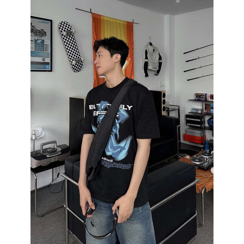 ÁO THUN BUTTERFLY EFFECT SAGONIZ, áo unisex chất liệu cotton co giãn 2 chiều thấm hút mồ hôi