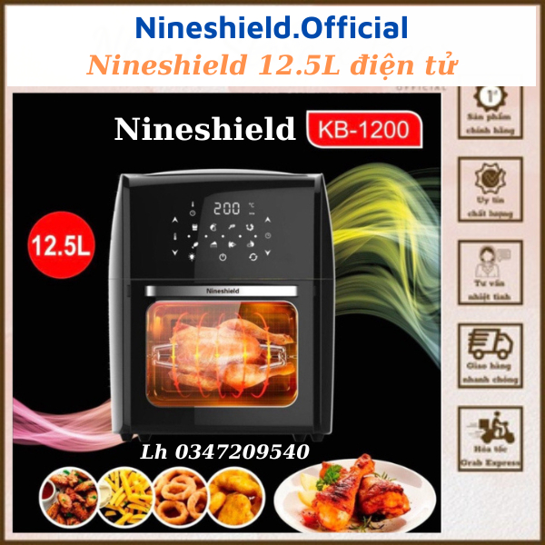 Nồi Chiên Không Dầu NineShield Điện Tử 12,5L KB1200- Bảo Hành 12 Thángn Nồi nướng chiên không dầu dung tích lớn 12L