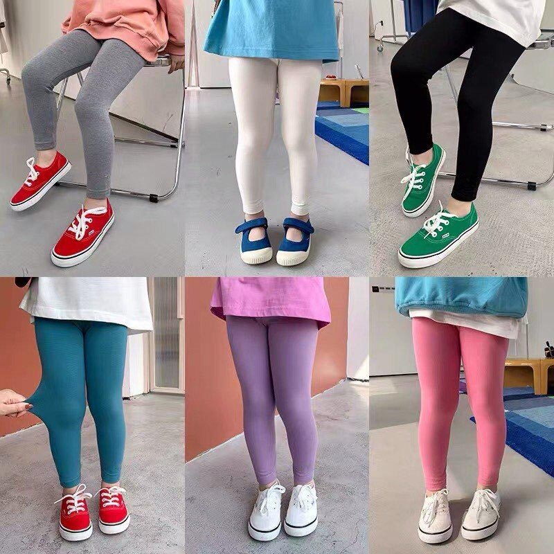 Quần legging dài trơn cho bé gái TANOSA chất thun cotton xuất dư co dãn 4 chiều mềm mịn