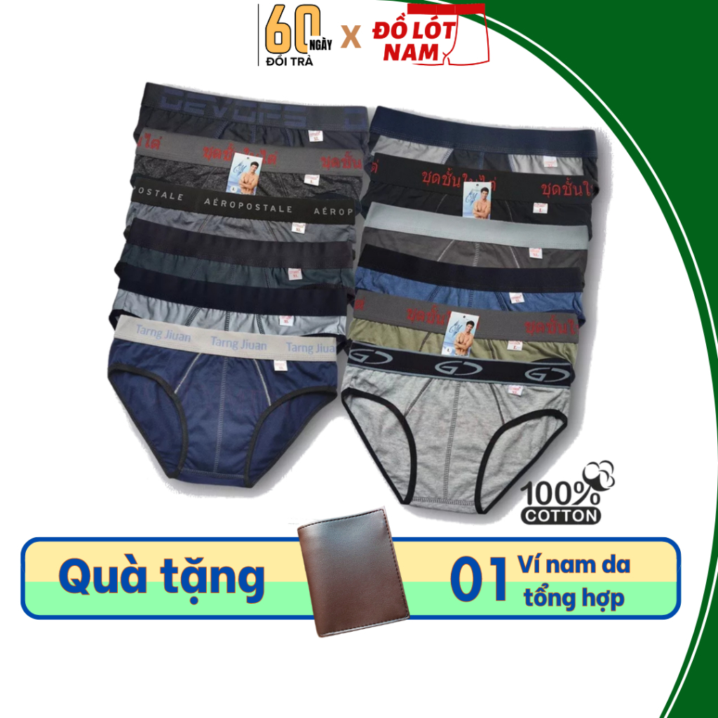 COMBO 10 Quần Lót Nam Cotton Nhiều Lưng, Quần Sịp Cao Cấp, Kháng Khuẩn, Thấm Hút Tốt, Quần Xì Nam - TẶNG VÍ
