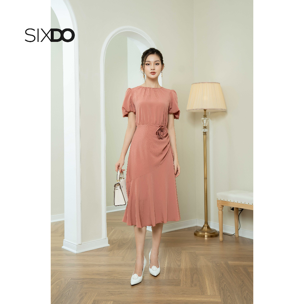 Đầm midi SIXDO (Midi Woven Dress With Flower)