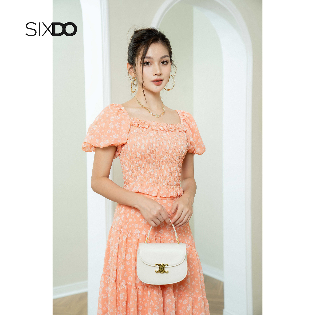 Chân váy voan tơ SIXDO (Light Orange Floral Midi Voile Skirt)