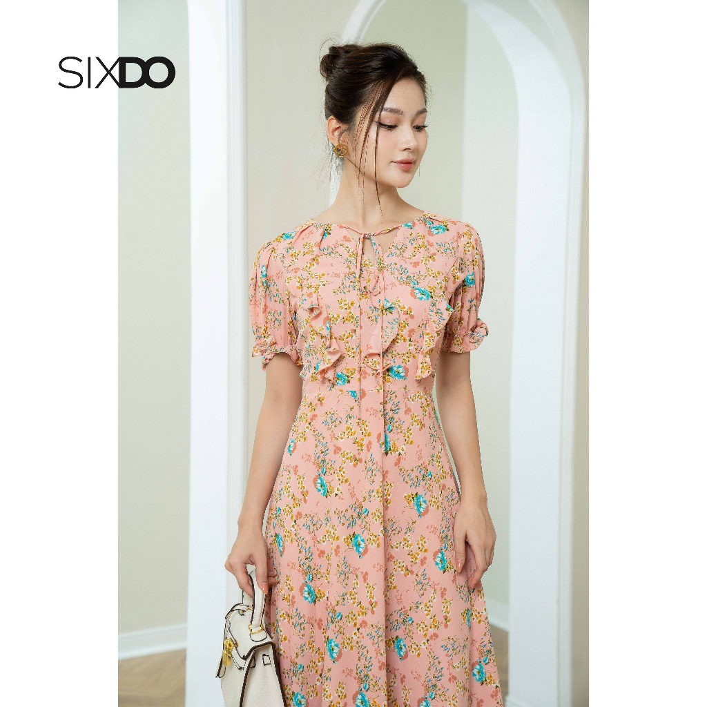 Đầm chiffon SIXDO (Peach Pink Floral Midi Chiffon Dress)