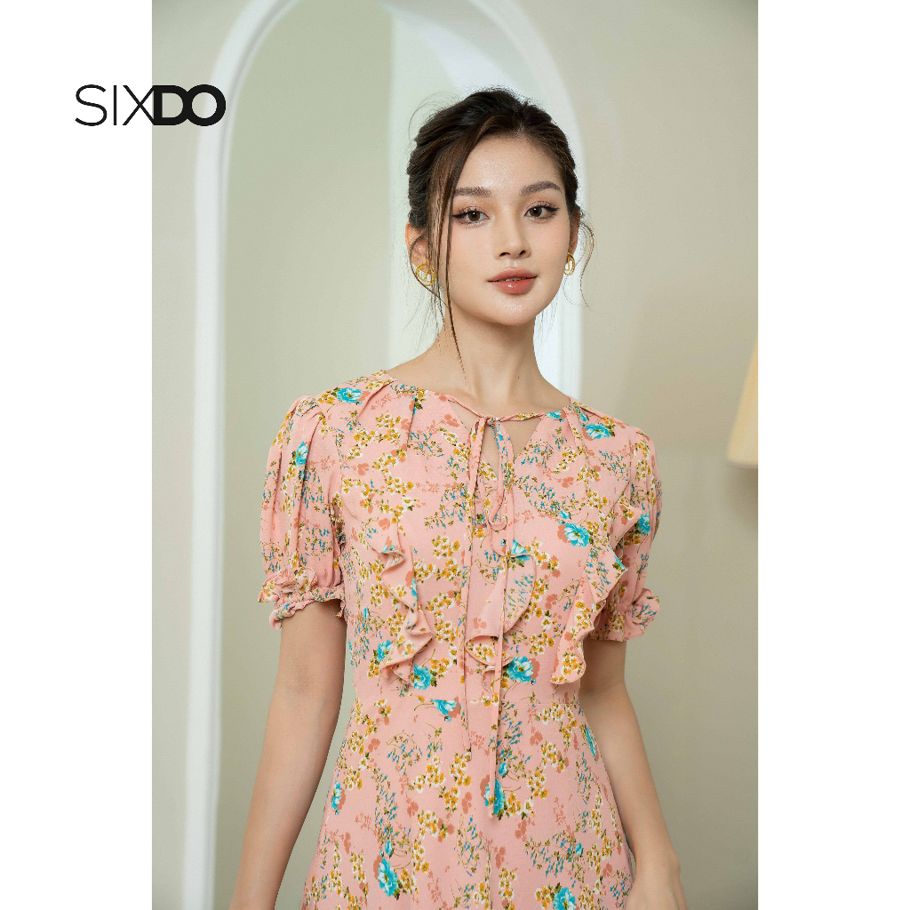 Đầm chiffon SIXDO (Peach Pink Floral Midi Chiffon Dress)