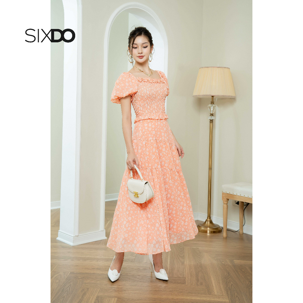 Chân váy voan tơ SIXDO (Light Orange Floral Midi Voile Skirt)