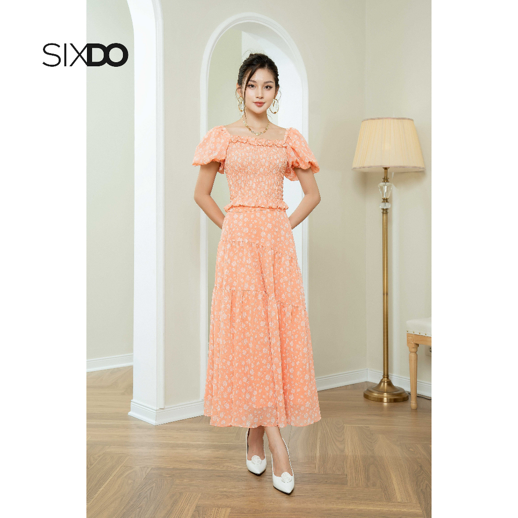 Chân váy voan tơ SIXDO (Light Orange Floral Midi Voile Skirt)