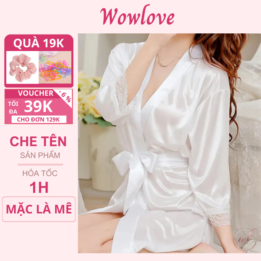 Đồ ngủ KIMONO Áo choàng ngủ satin kiểu KIMONO phi lụa trơn sexy cho nữ xuyên thấu gợi cảm