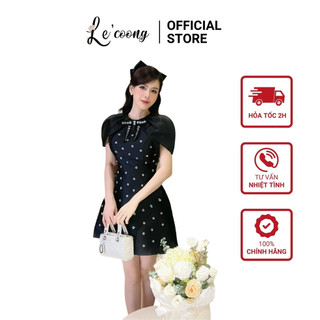 Đầm dự tiệc dáng ngắn đen trắng lecoong v446 váy đẹp đính đá thủ công tay bồng tiểu thư
