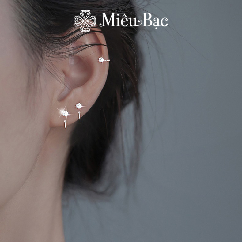 Bông tai bạc nữ Miêu Bạc khuyên tai nụ đá móc 1 đôi chất liệu s925 nụ đá dạng phụ kiện thời trang trang sức B400520