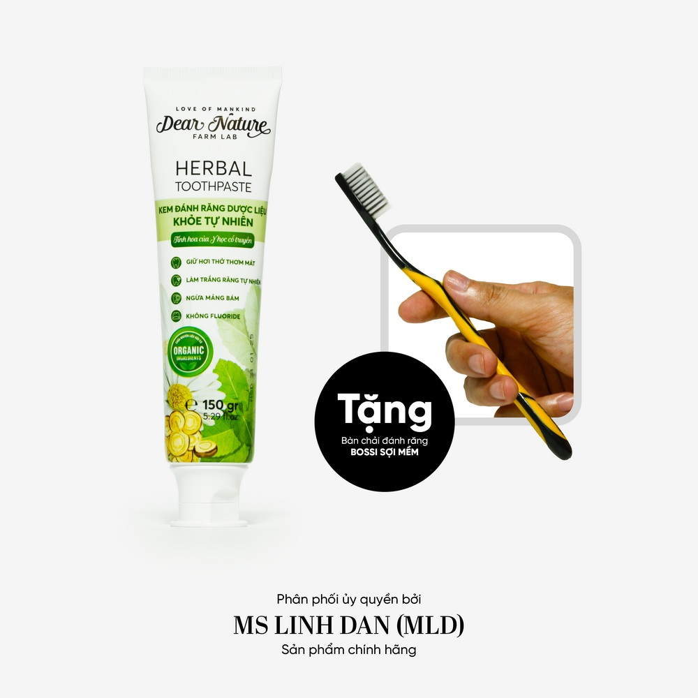 Kem đánh răng thảo dược muối Dear Nature trắng răng chống hôi miệng sâu răng viêm nướu nuốt được cho bé và người lớn
