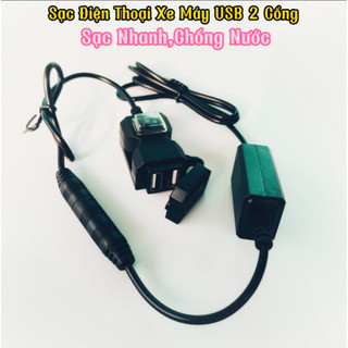 Sạc điện thoại gắn xe máy usb 2 cổng sạc nhanh chống nước