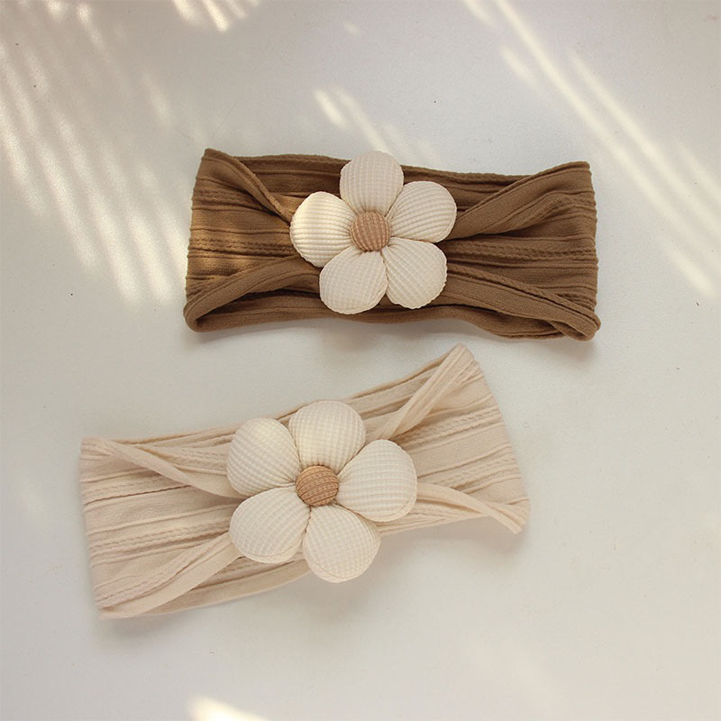 Turban hoa phồng màu nâu vintage cho bé gái