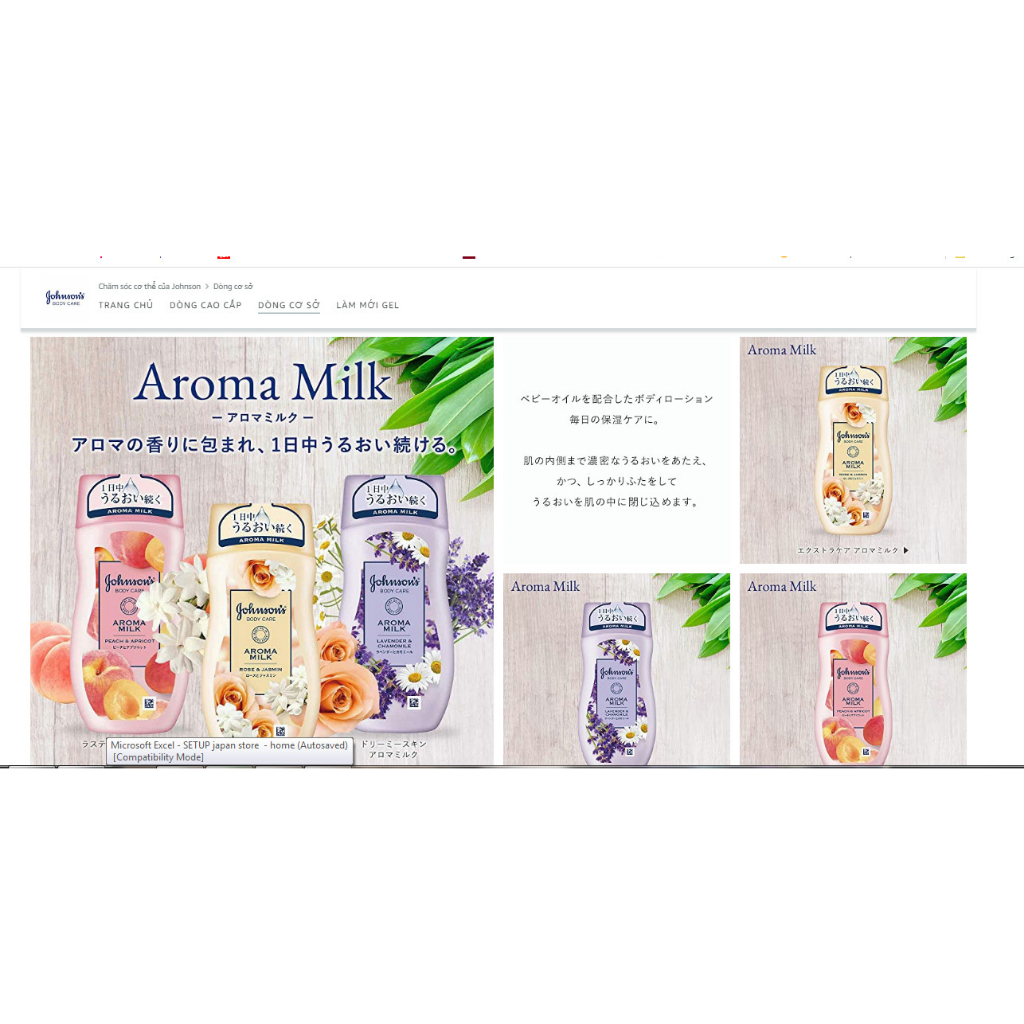 Sữa dưỡng thể body lotion  Aroma Milk/Johnson Body Care Aroma Milk/hoa hồng,nhài/oải hương,cúc/đào và mơ