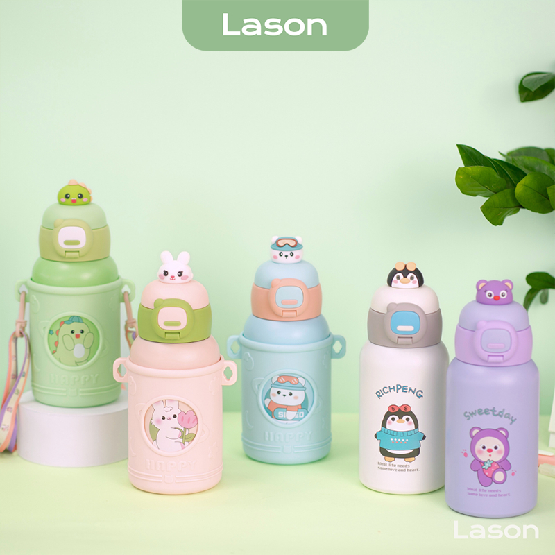 Bình nước giữ nhiệt trẻ em Lason Animal, giữ nhiệt lên đến 8 tiếng, có vòi mút tiện lợi BN-GN11