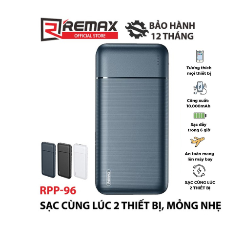 Pin Dự Phòng 10000mah Remax RPP-96 Garie Series Fast Charging 2.1A tích hợp 2 cổng USB