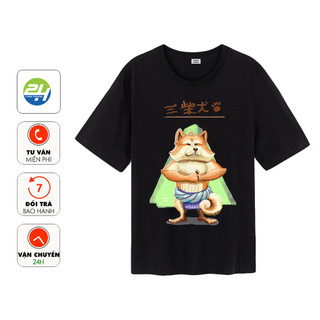 Áo Thun Tay Lỡ THOITRANG24H Màu Đen Basic Unisex Cho Nữ và Nam Form Rộng Vải Dày Mịn In Mẫu CM143