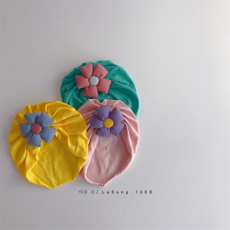 Mũ trùm cotton đính hoa phồng cho bé gái