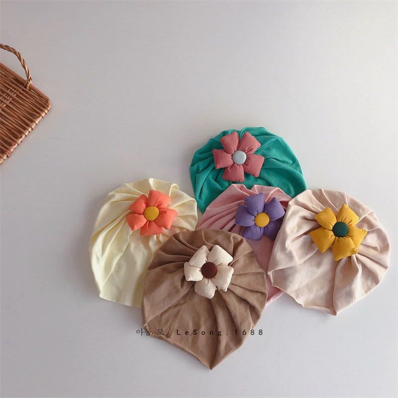Mũ trùm cotton đính hoa phồng cho bé gái
