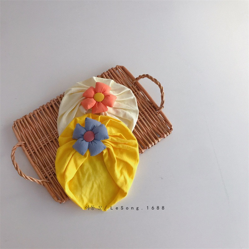 Mũ trùm cotton đính hoa phồng cho bé gái