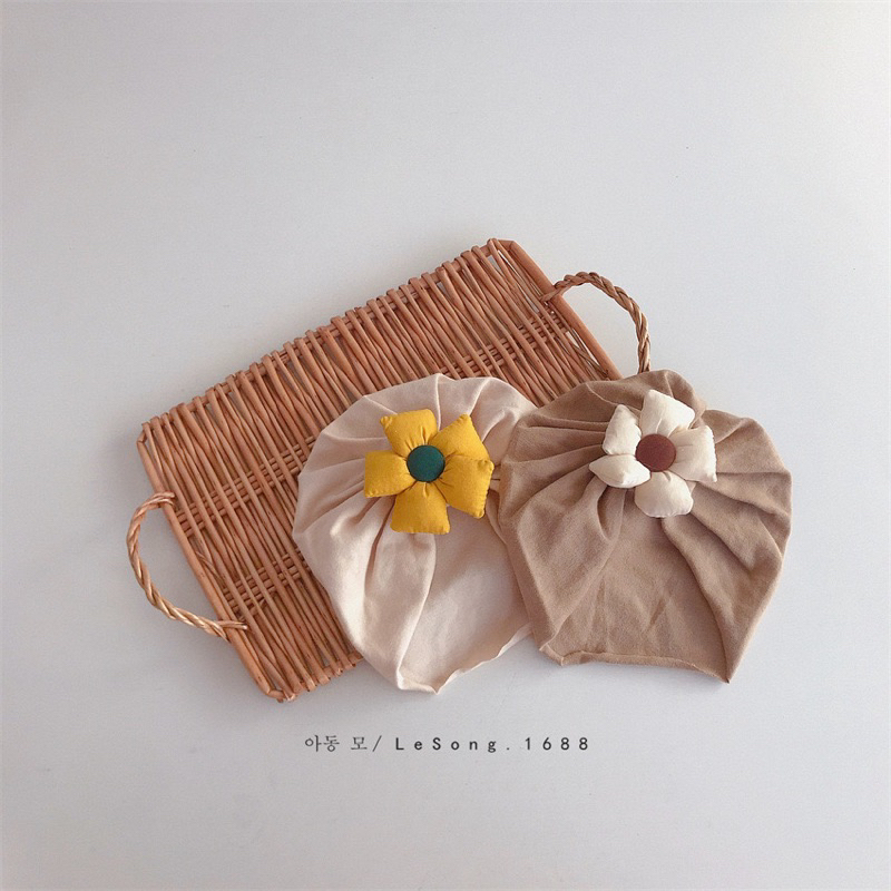 Mũ trùm cotton đính hoa phồng cho bé gái