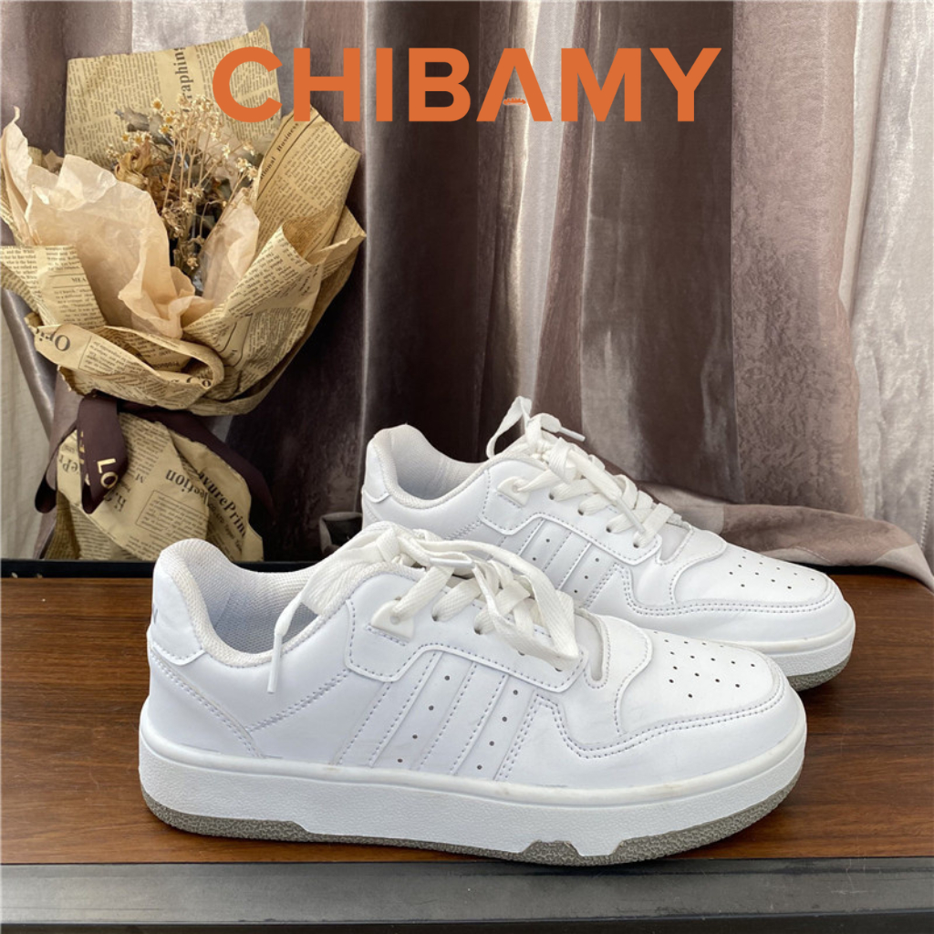 Giày thể thao nữ trắng Retro da lì, đế cao 3cm Full Box